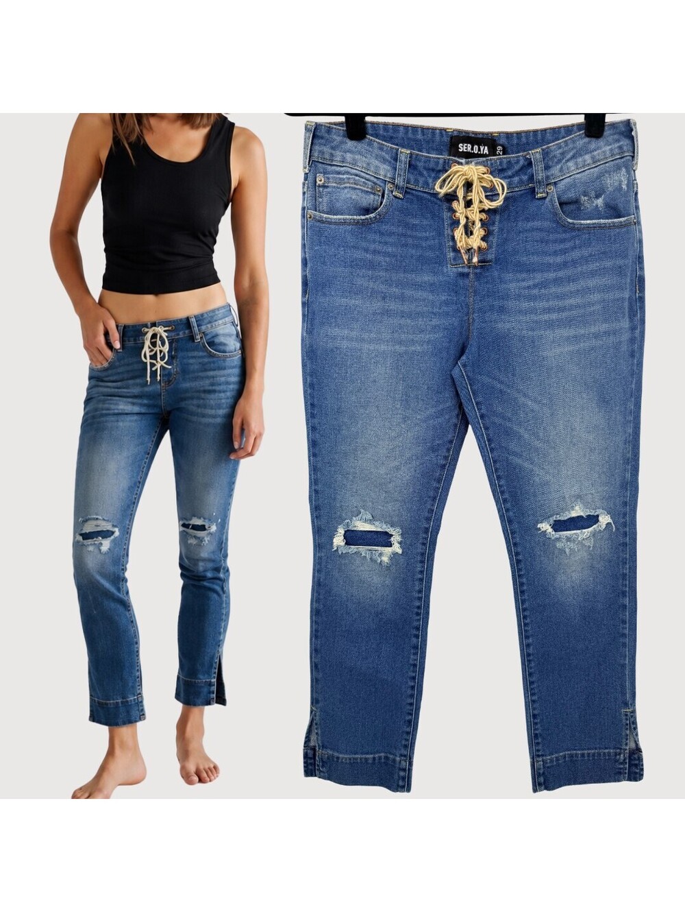 SER.O.YA Luca Lace Up Mid Rise Slim Jeans Cyprus 29